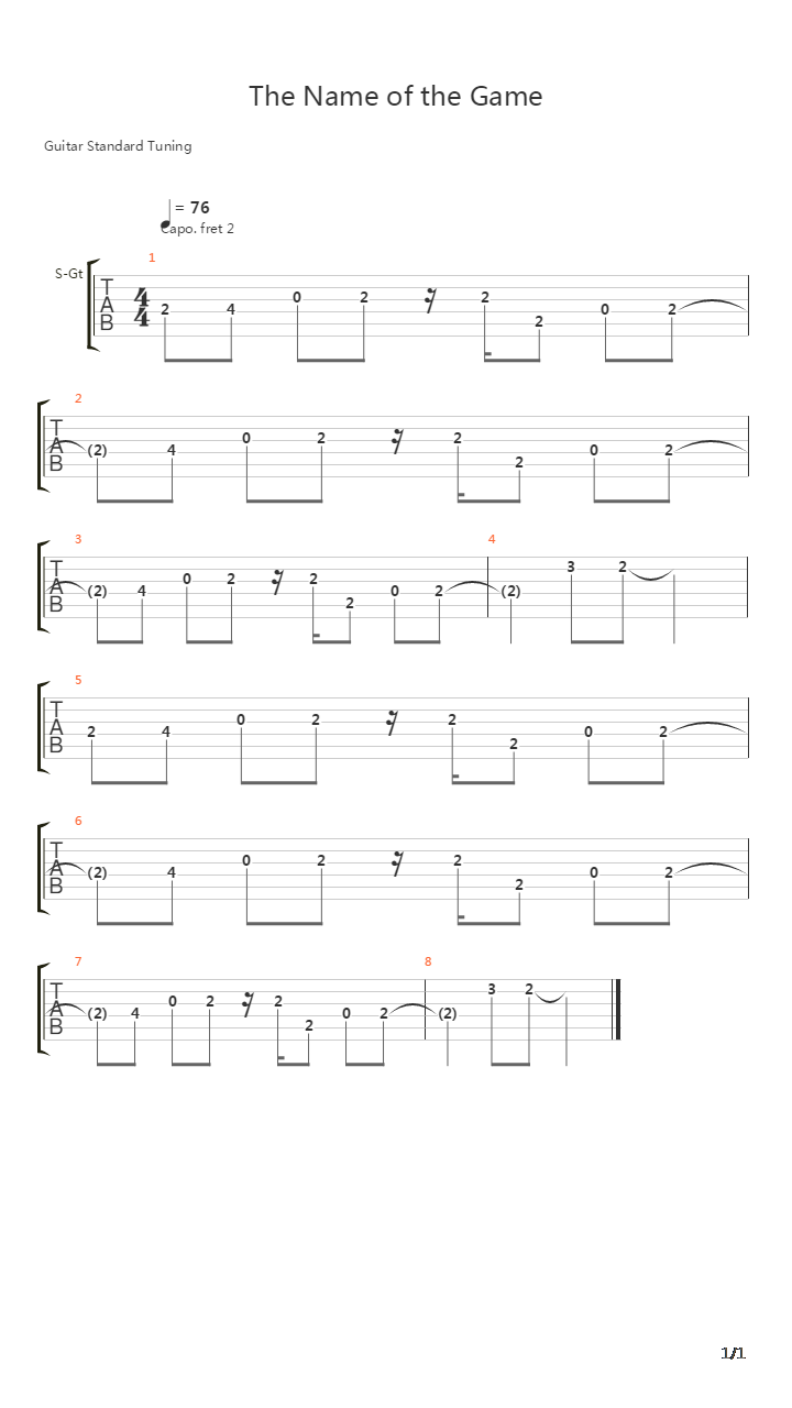 The Name Of The Game吉他谱