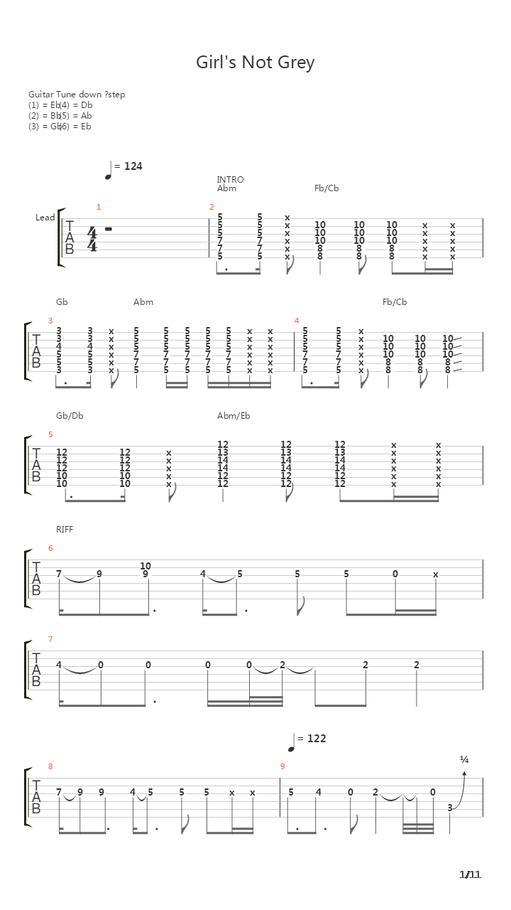 Girls Not Grey吉他谱