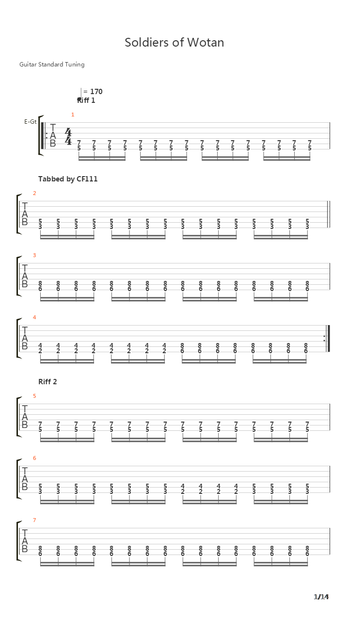 Soldiers Of Wotan吉他谱