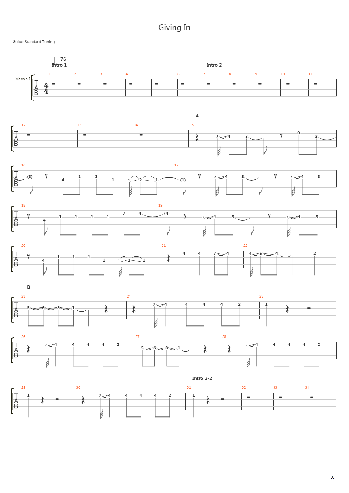 Giving In吉他谱