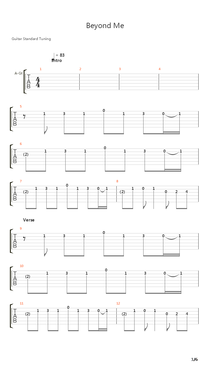 Beyond Me吉他谱