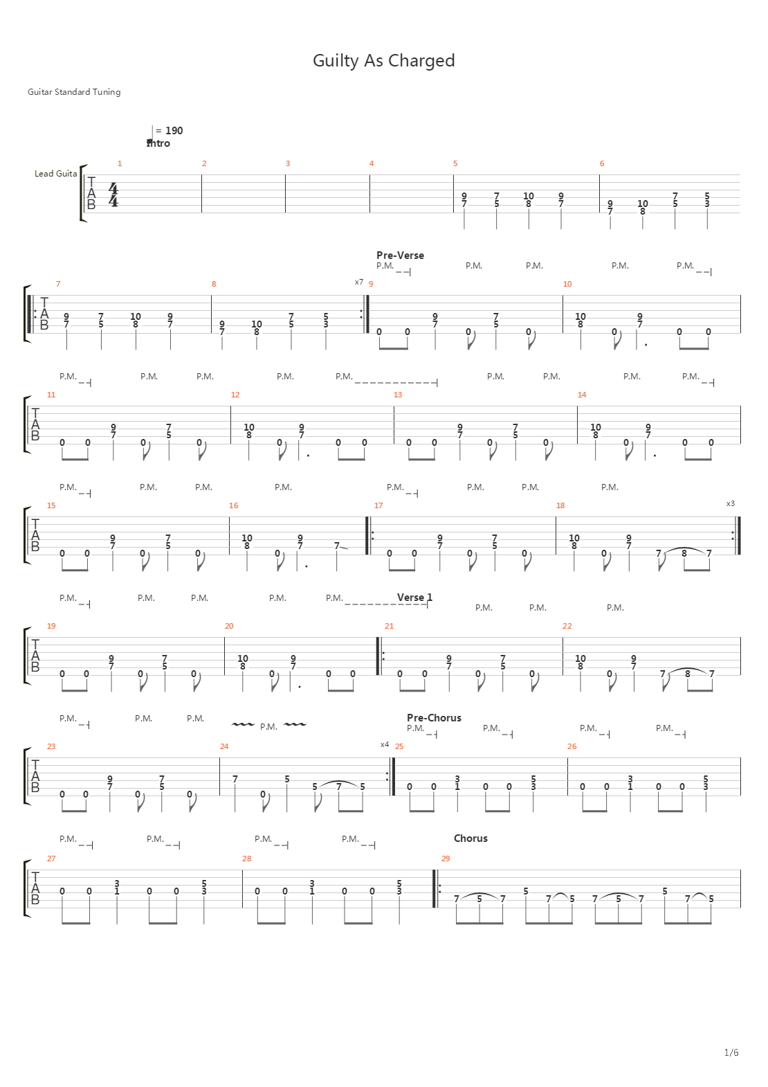 Guilty As Charged吉他谱