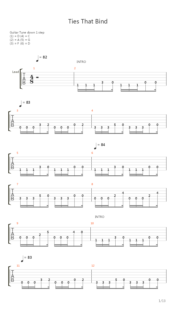 Ties That Bind吉他谱