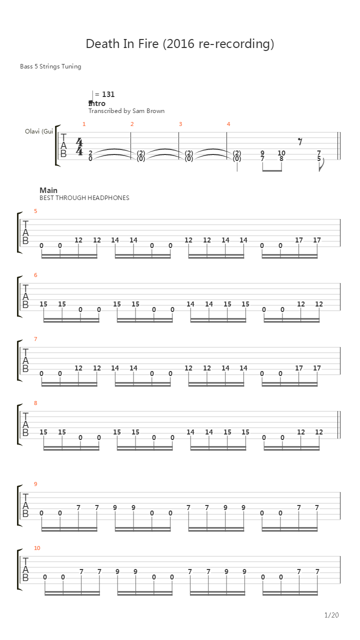 Death In Fire 2016 Re-Record吉他谱