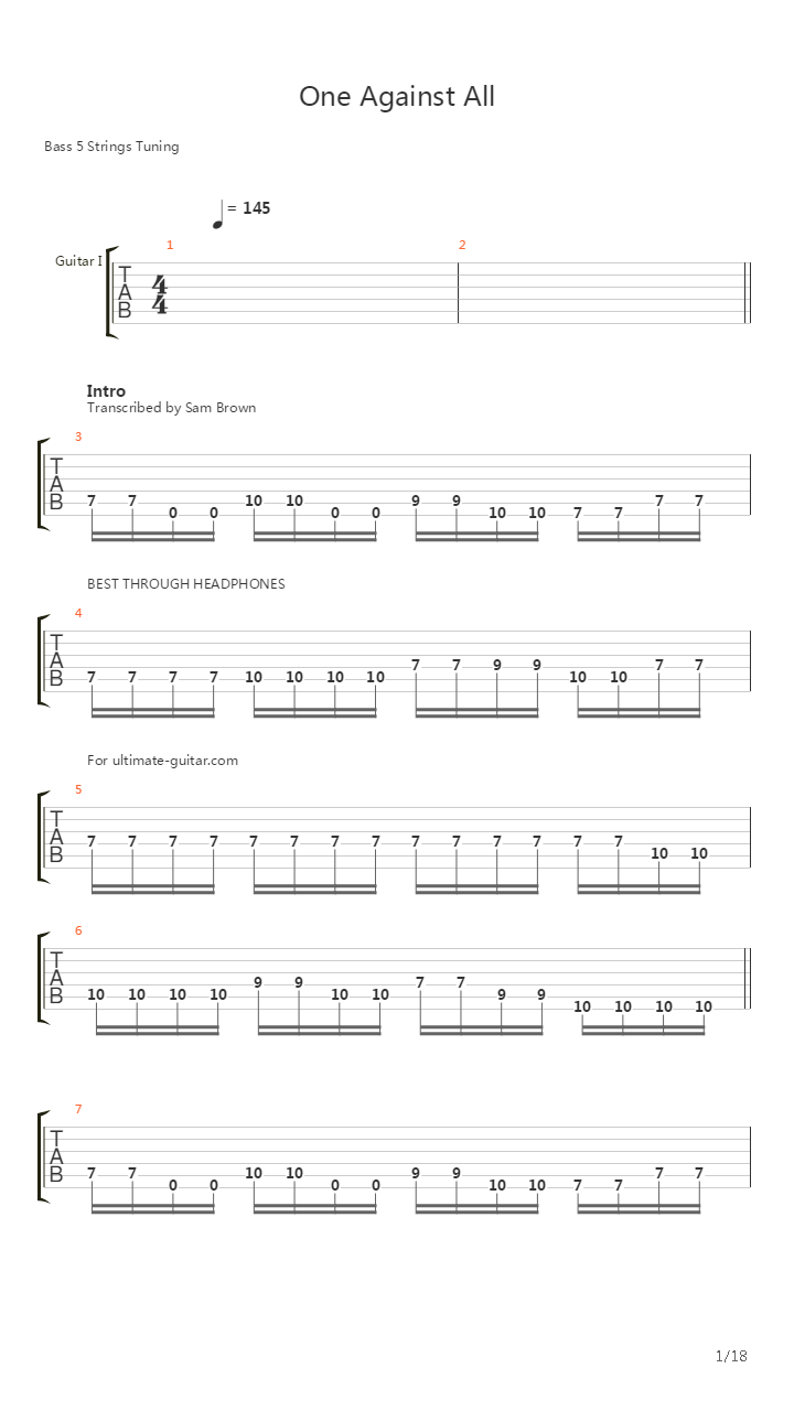 One Against All吉他谱