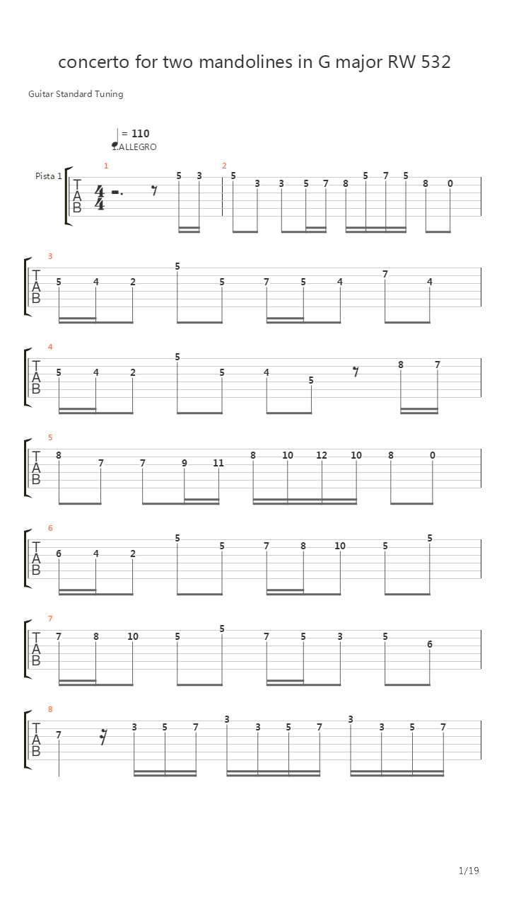 Concerto For Two Mandolines In G Major Rw532吉他谱