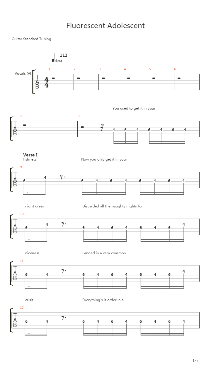 Fluorescent Adolescent吉他谱