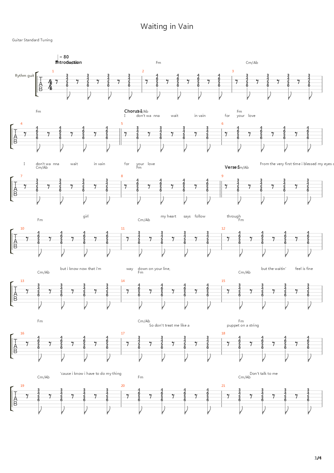 Waiting In Vain吉他谱