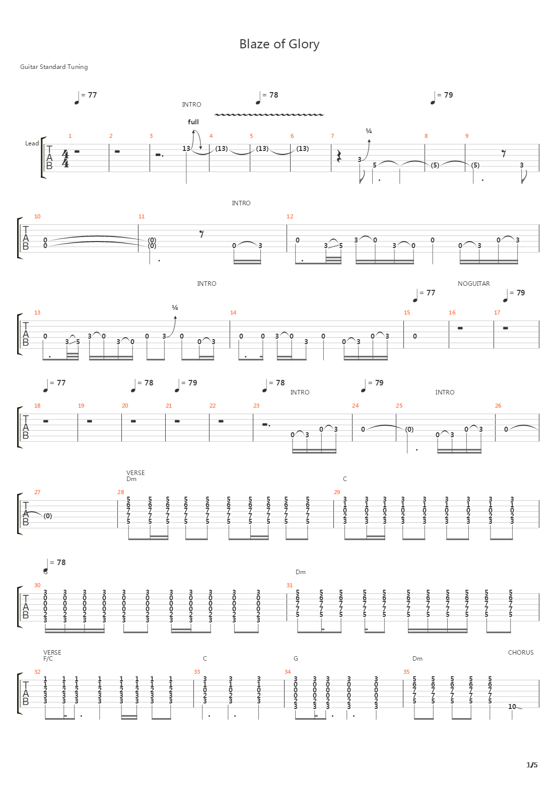 Blaze Of Glory吉他谱