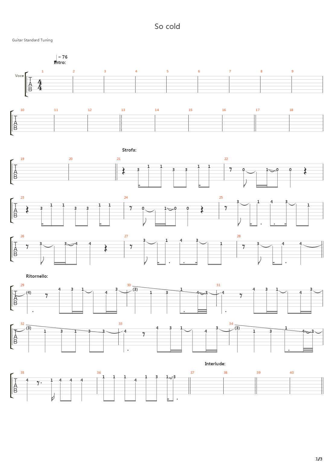 So Cold吉他谱
