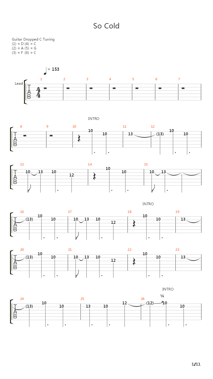 So Cold吉他谱