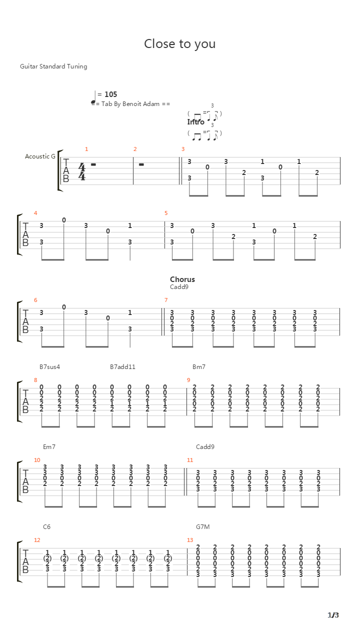 Close To You吉他谱