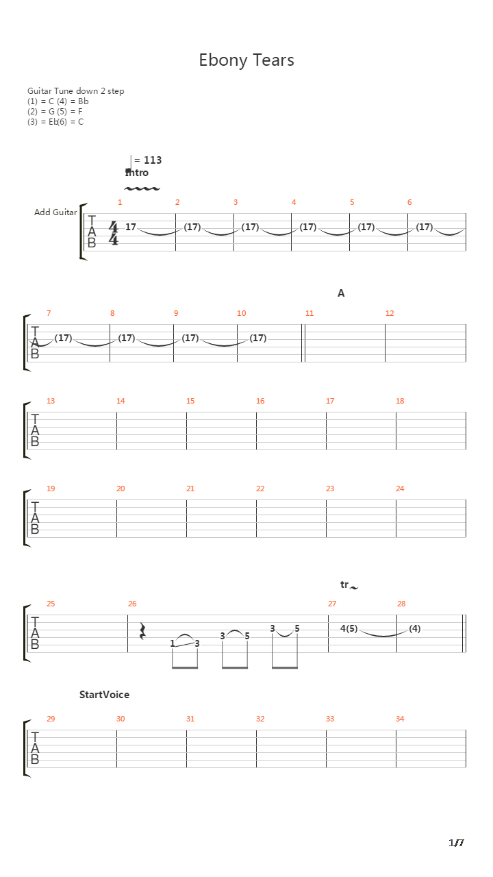 Ebony Tears吉他谱