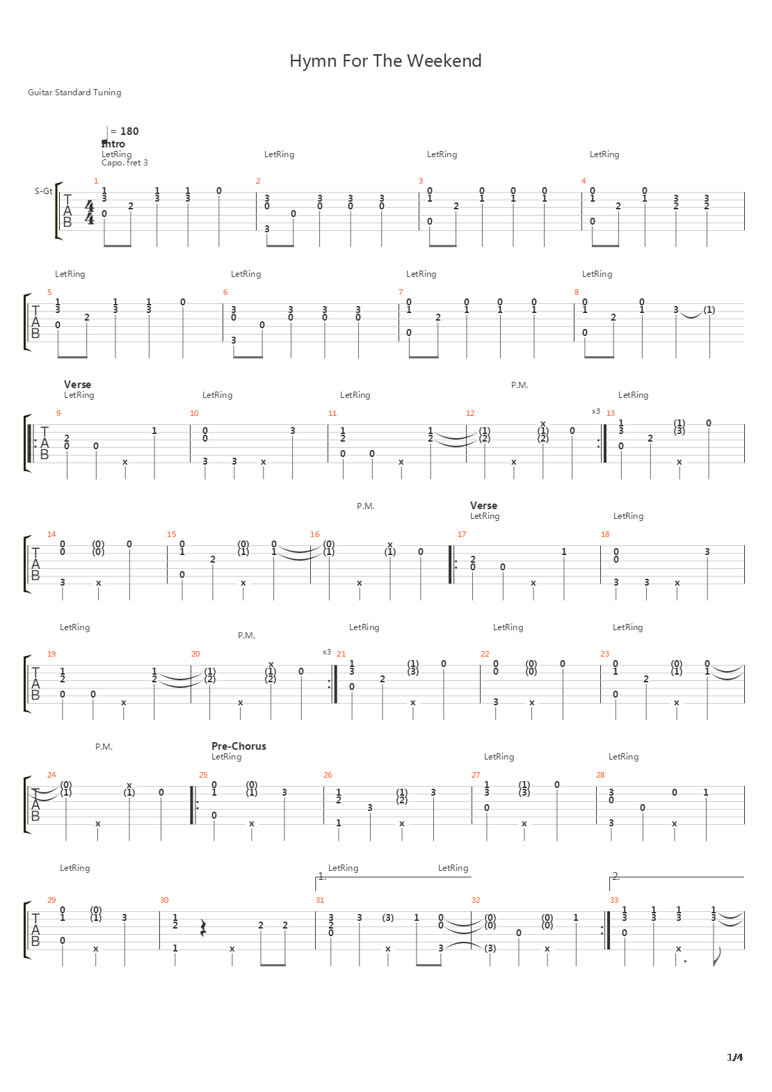 Hymn For The Weekend吉他谱