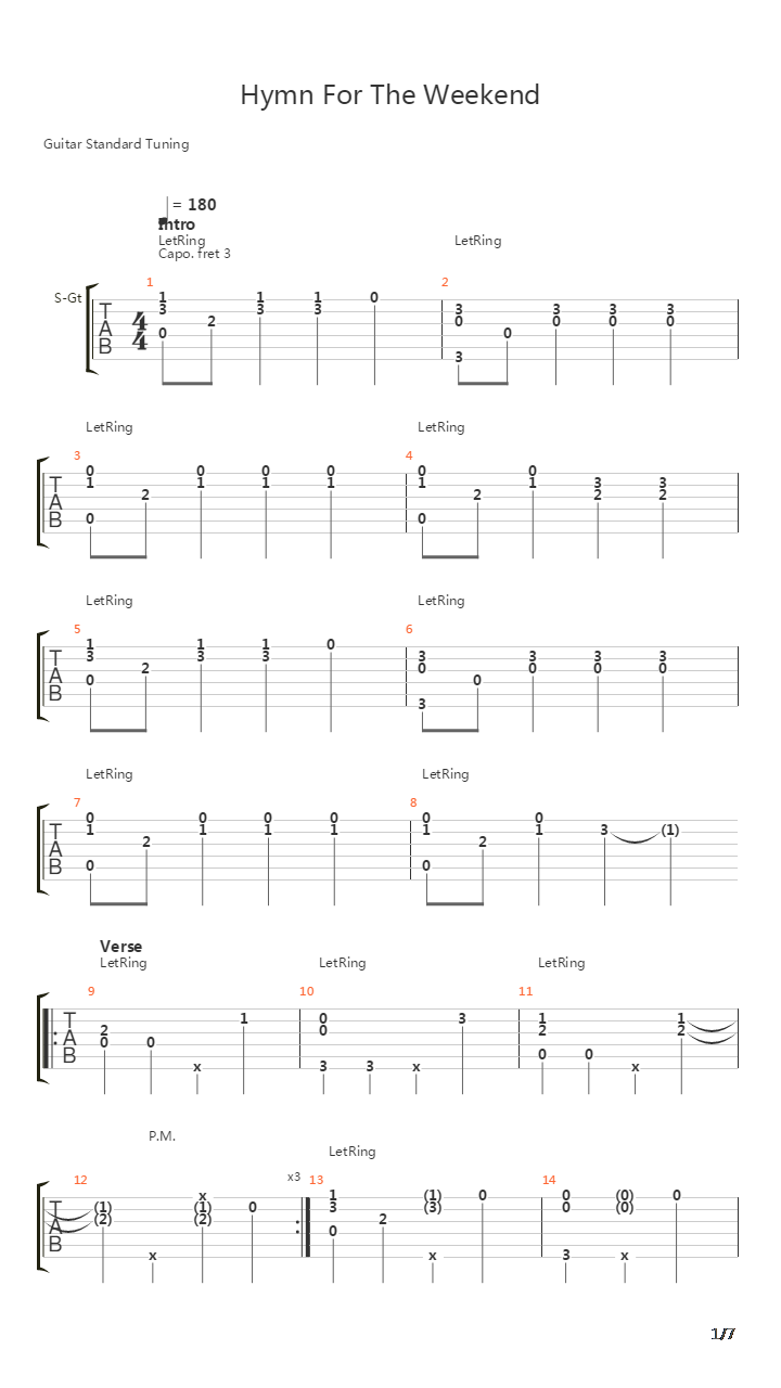 Hymn For The Weekend吉他谱
