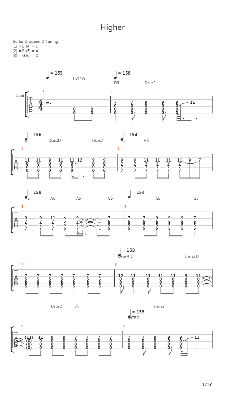 Higher吉他谱