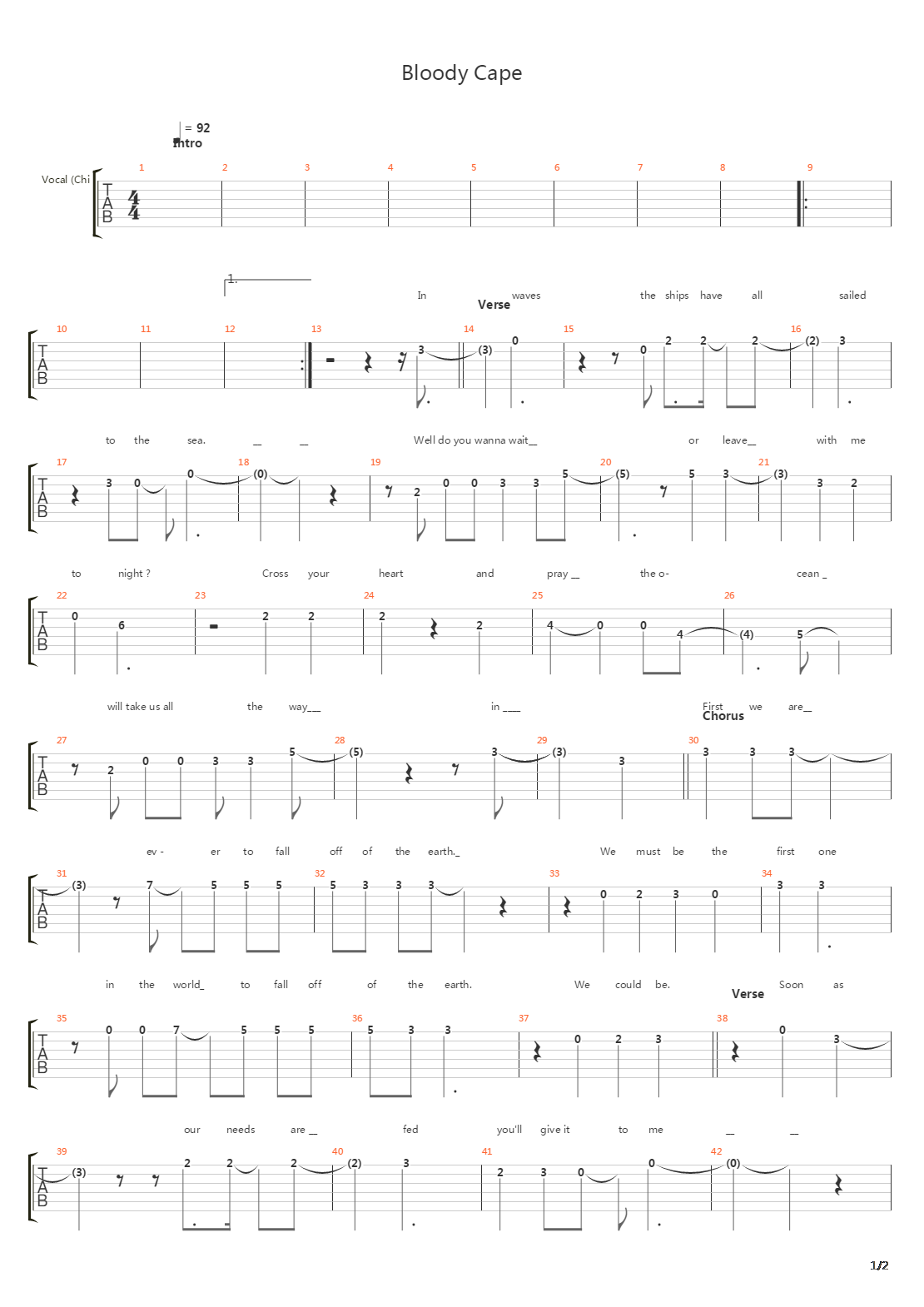 Bloody Cape吉他谱