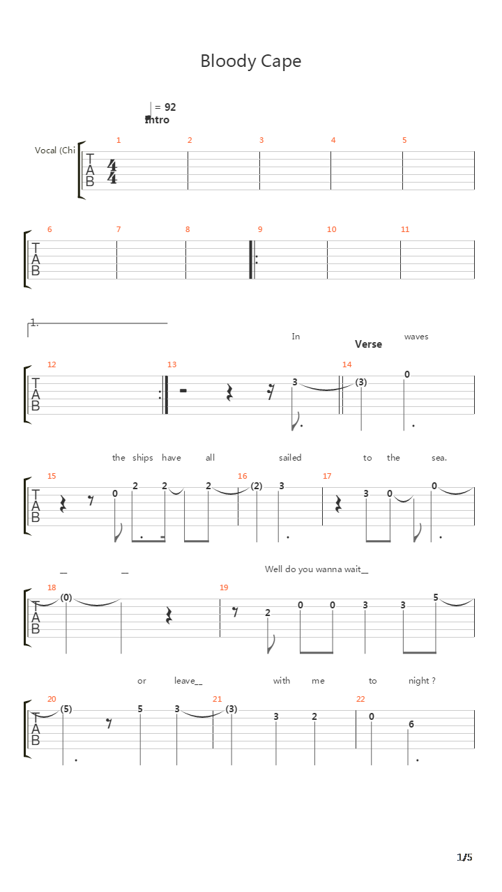 Bloody Cape吉他谱