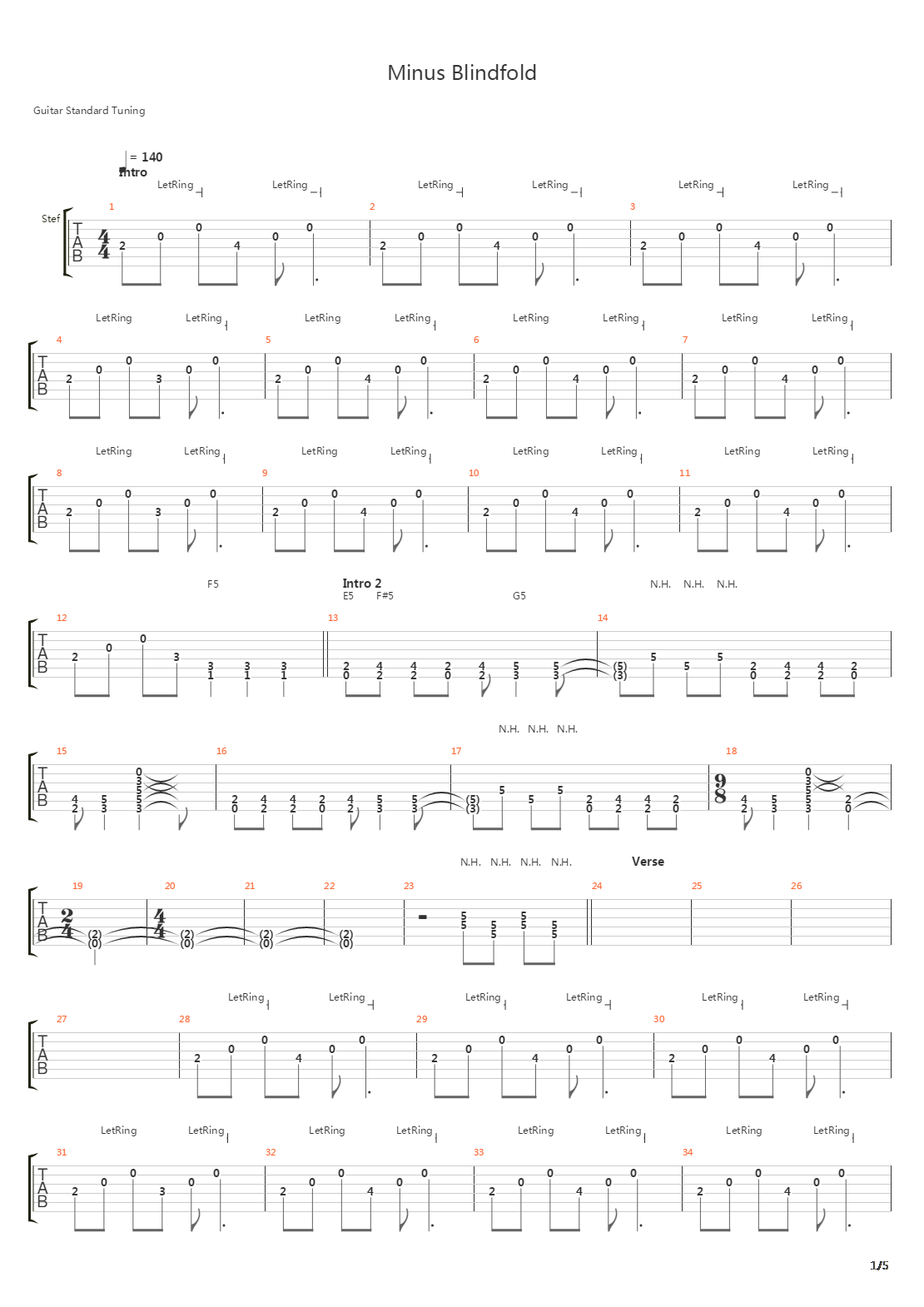 Minus Blindfold吉他谱
