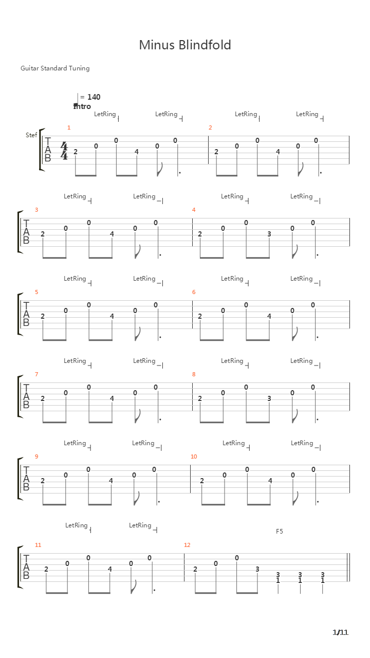 Minus Blindfold吉他谱