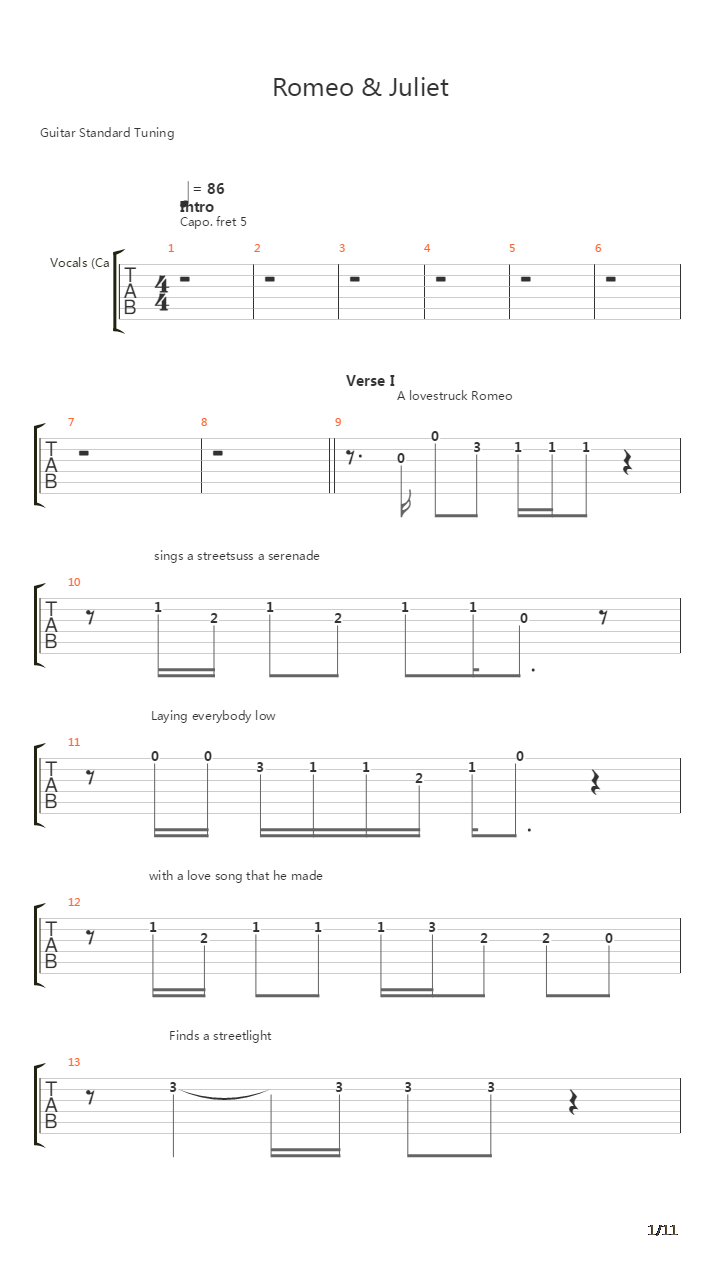 Romeo And Juliet吉他谱