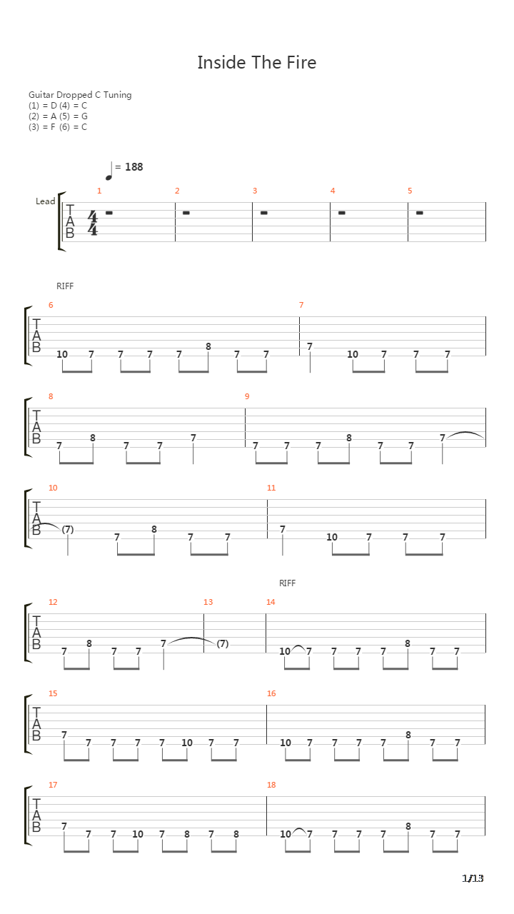 Inside The Fire吉他谱