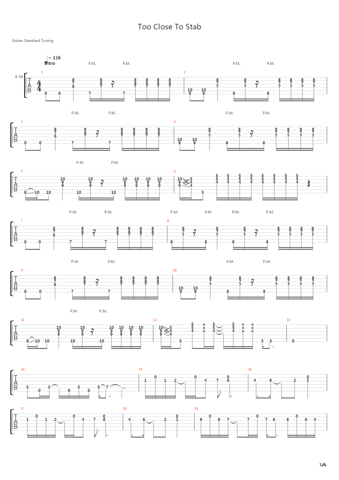 Too Close To Stab吉他谱