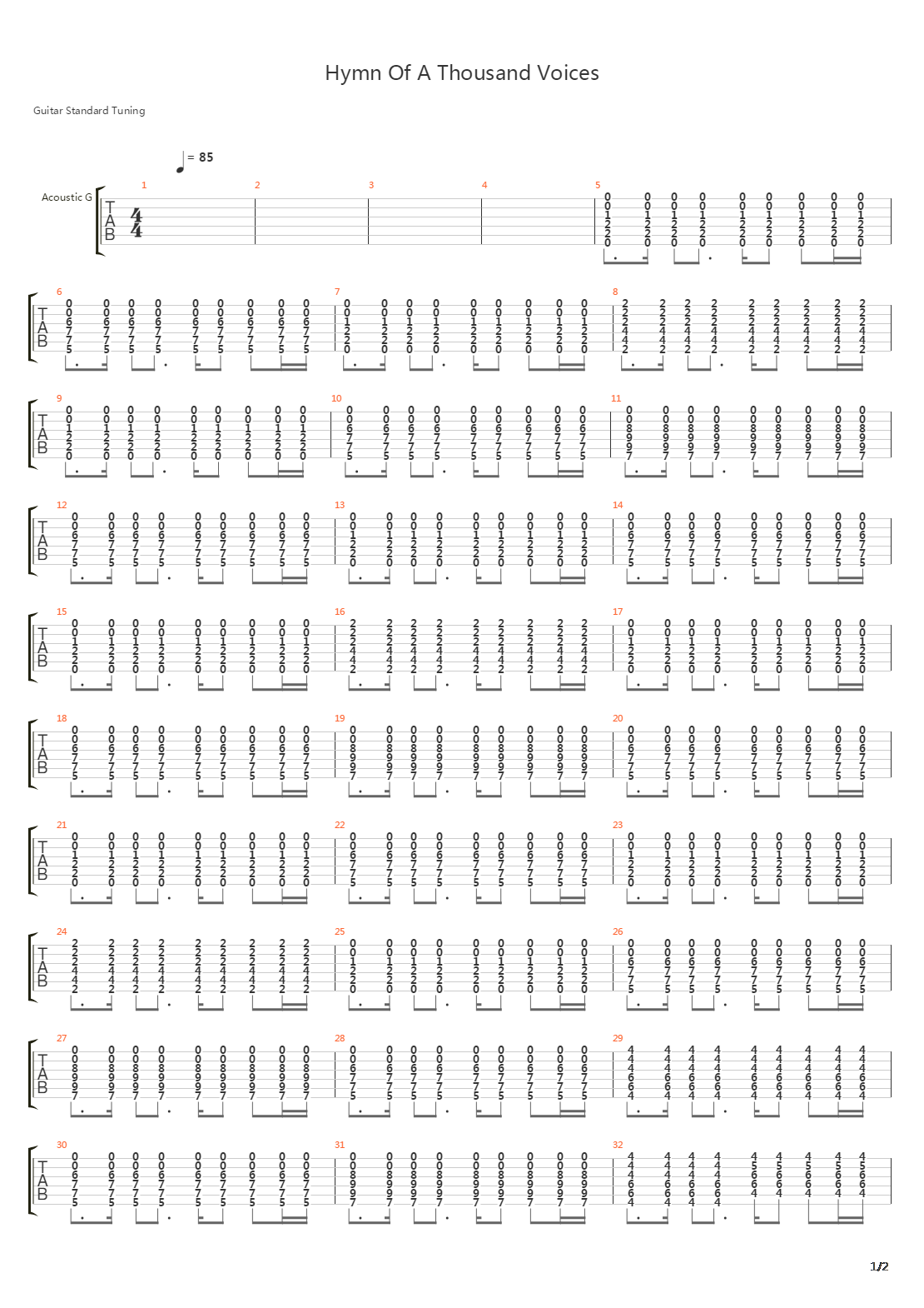 Hymn Of A Thousand Voices吉他谱
