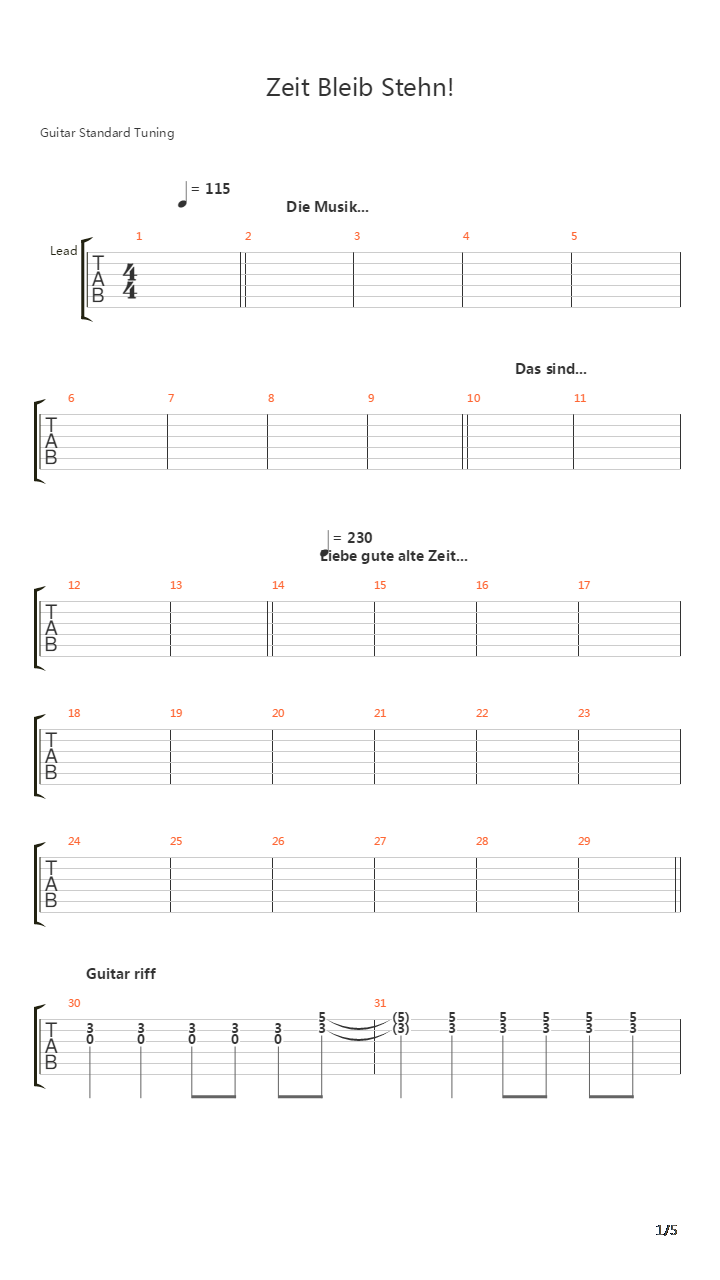 Zeit Bleib Stehn吉他谱