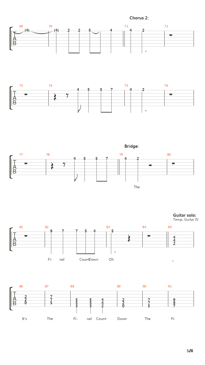 The Final Countdown吉他谱