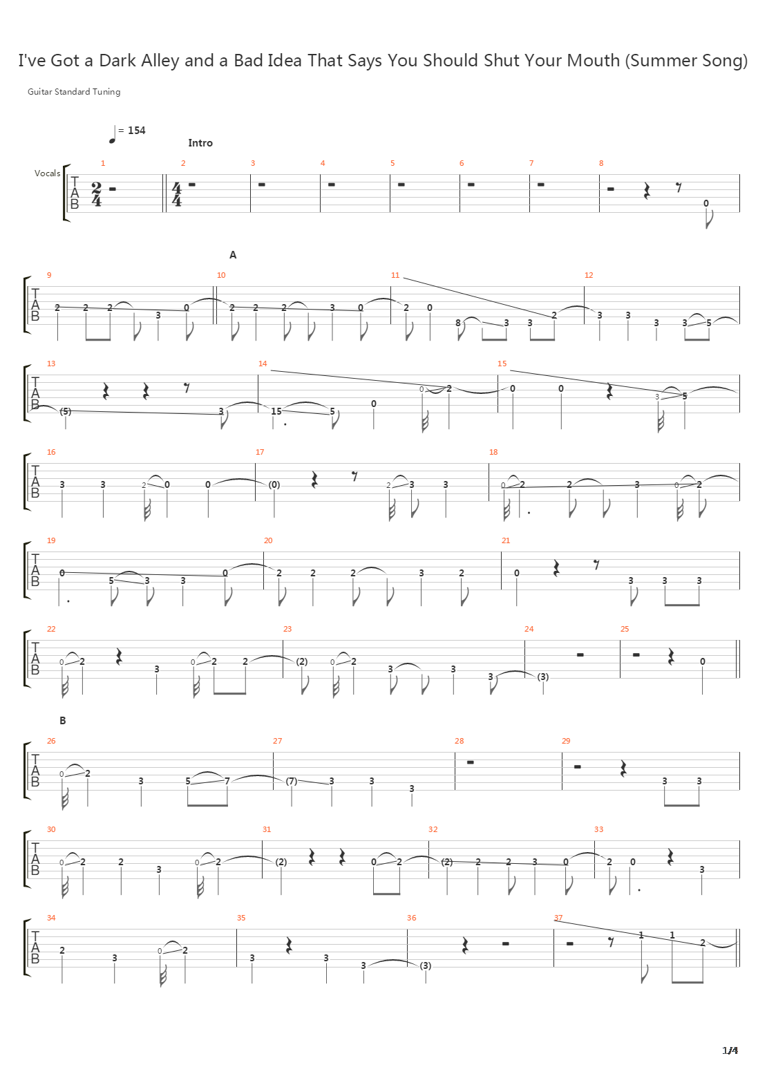 Ive Got A Dark Alley And A Bad Idea That Says You Should Shut Your Mouth Summer吉他谱