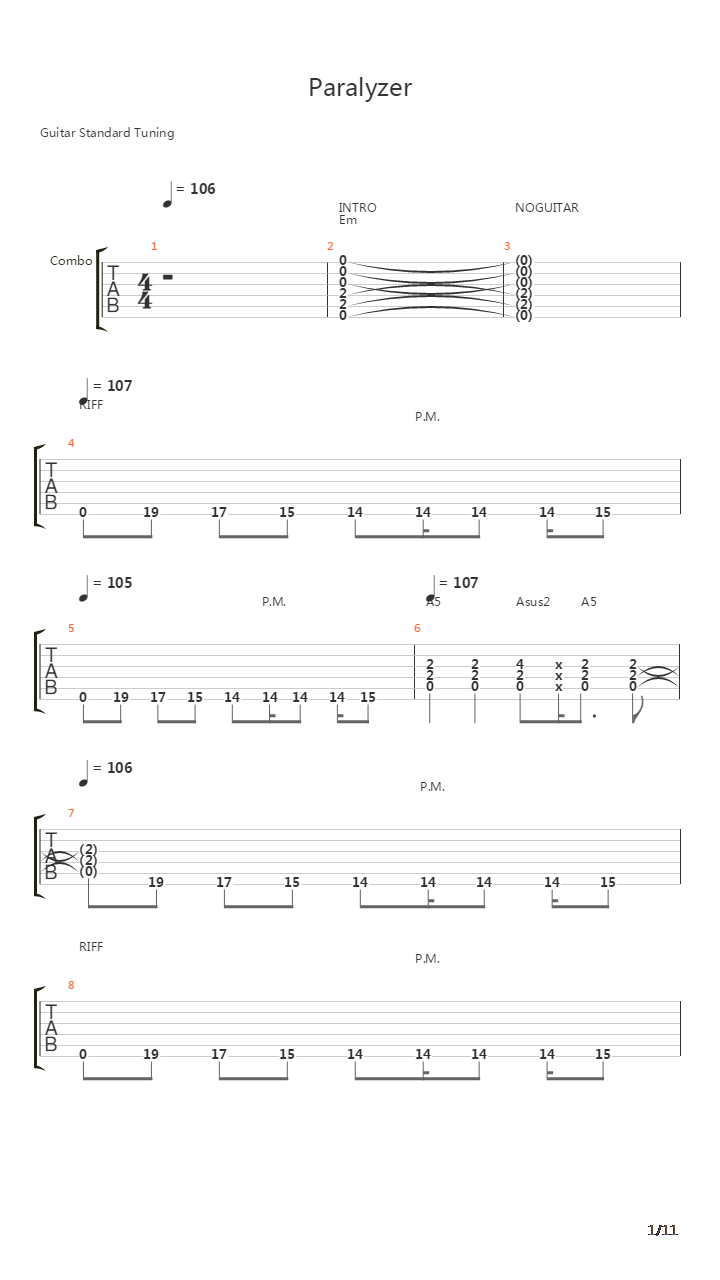 Paralyzer吉他谱