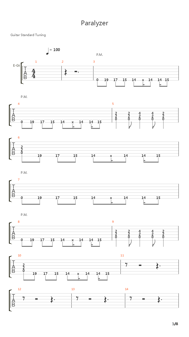 Paralyzer吉他谱