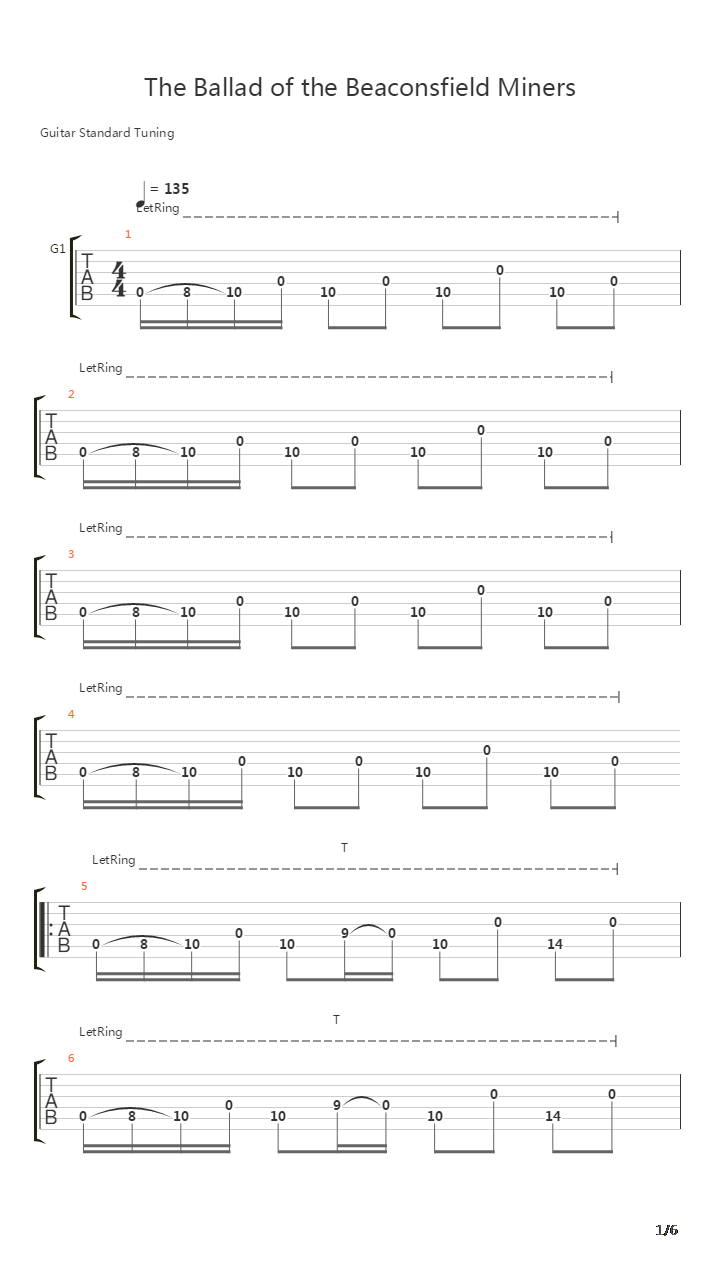 Ballad Of The Beaconsfield Miners吉他谱