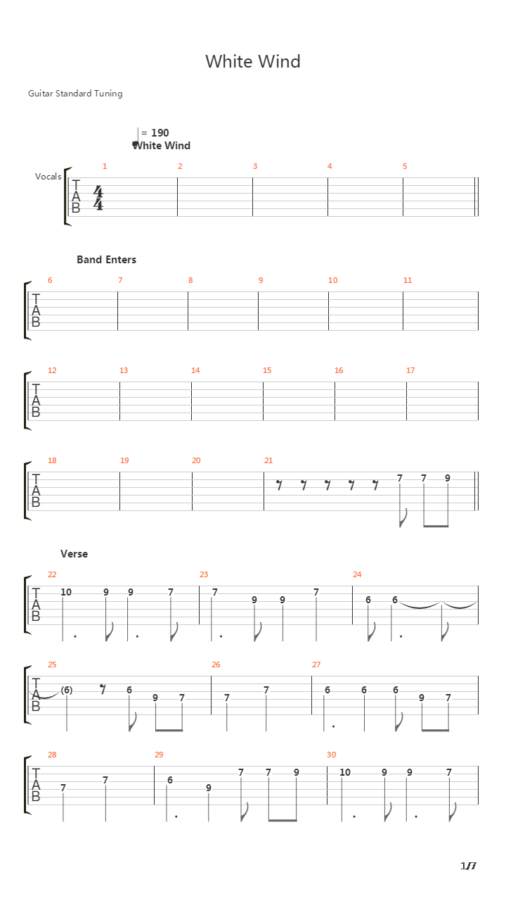 White Wind吉他谱