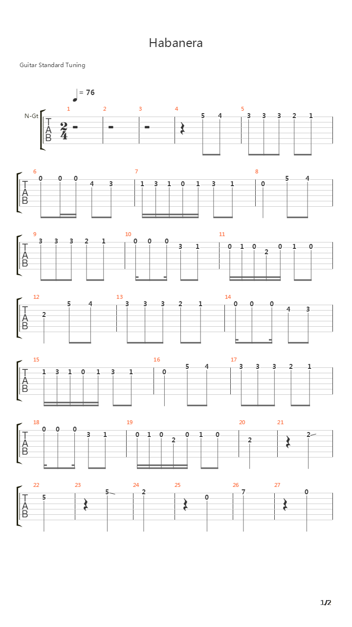 Habanera Carmen吉他谱