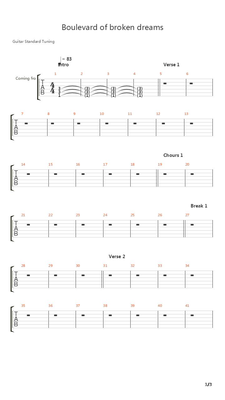 Boulevard Of Broken Dreams吉他谱