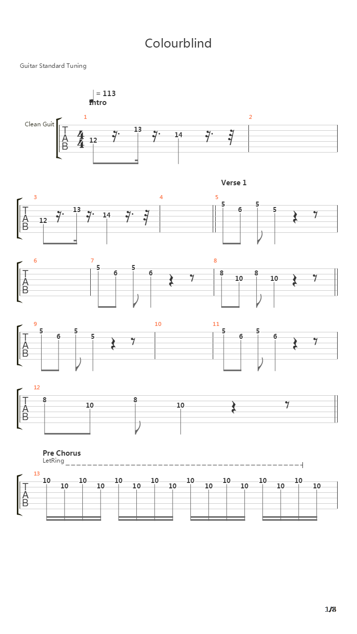 Colourblind吉他谱