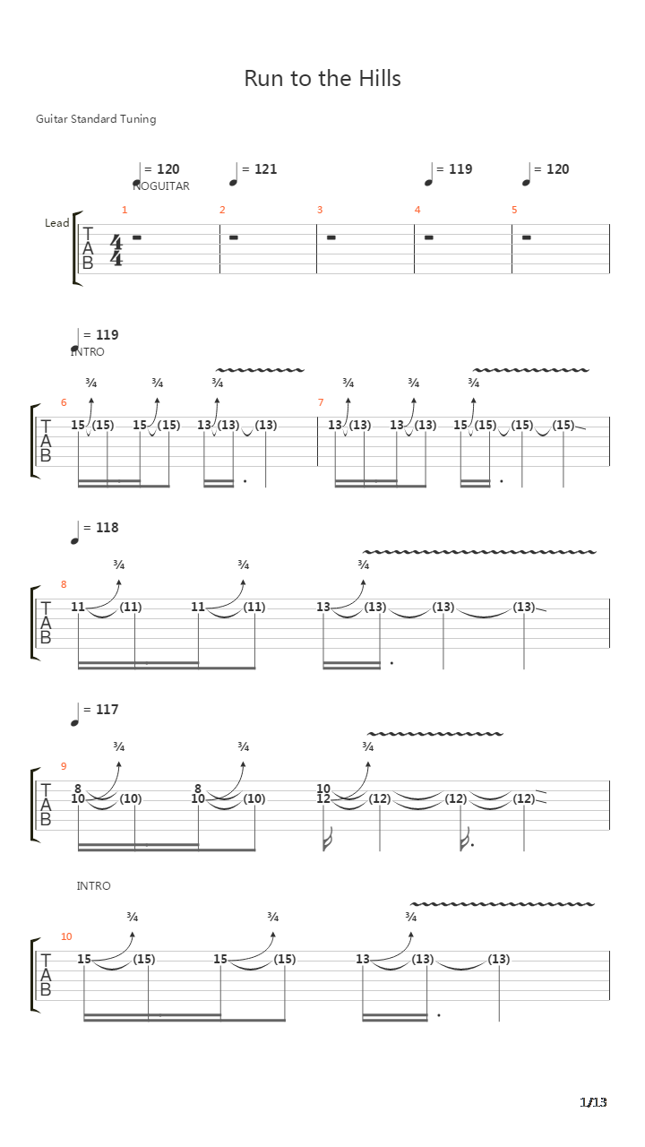 Run To The Hills吉他谱