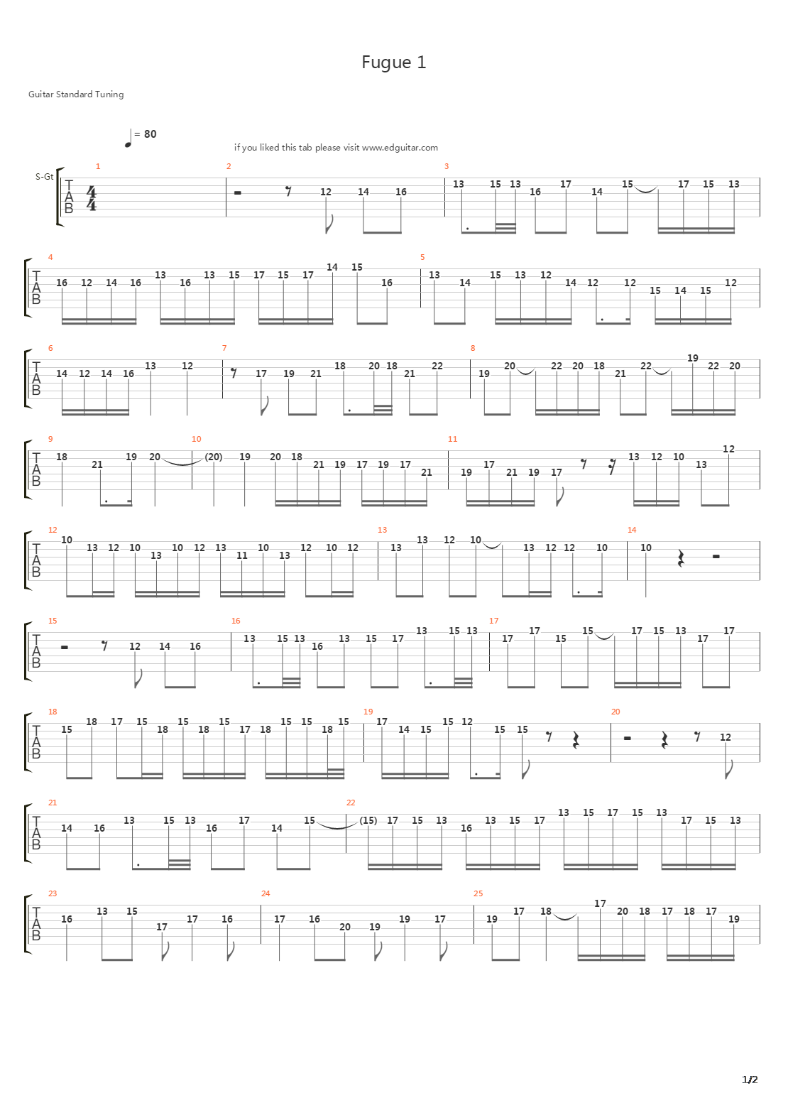 Wtc Fugue No 1 Book 1吉他谱