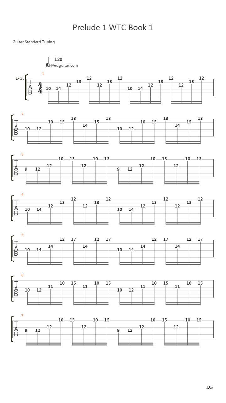 Wtc Prelude No 1 Book 1吉他谱