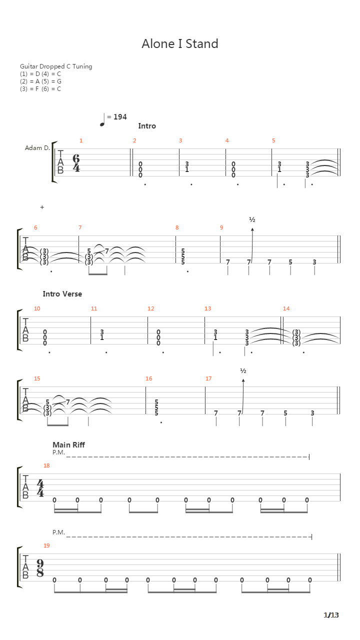 Alone I Stand吉他谱