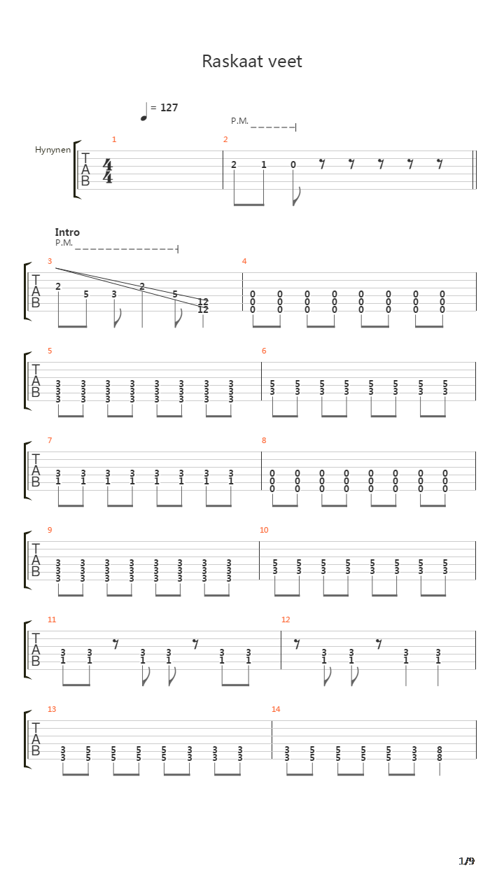 Raskaat Veet吉他谱