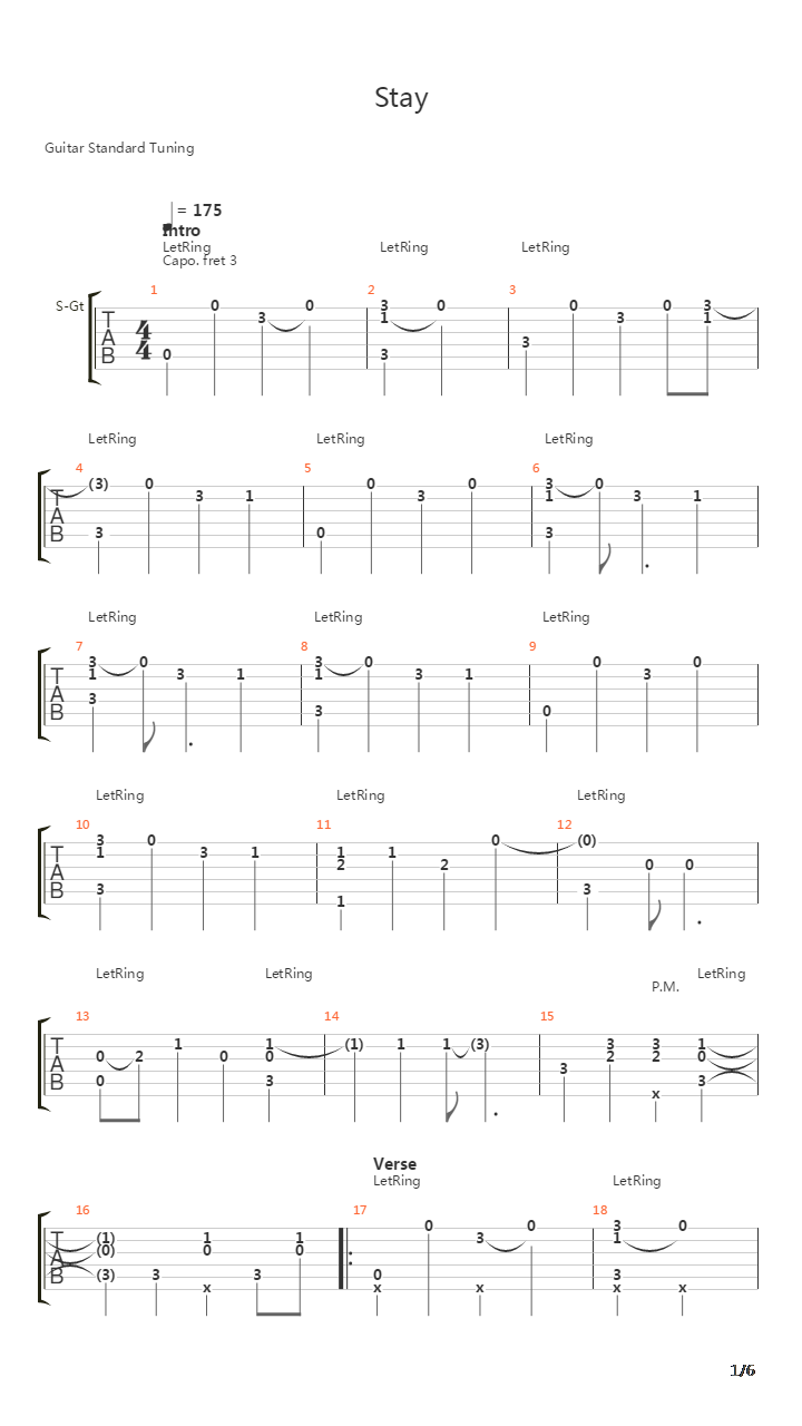 Stay吉他谱