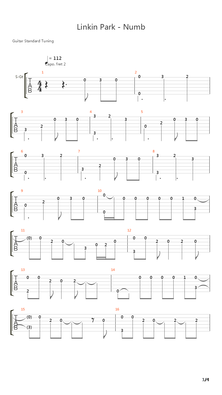 Numb Fingerstyle吉他谱