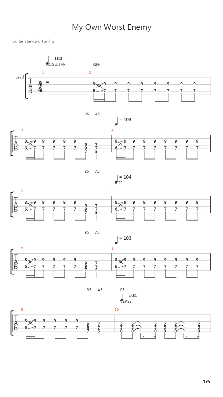 My Own Worst Enemy吉他谱