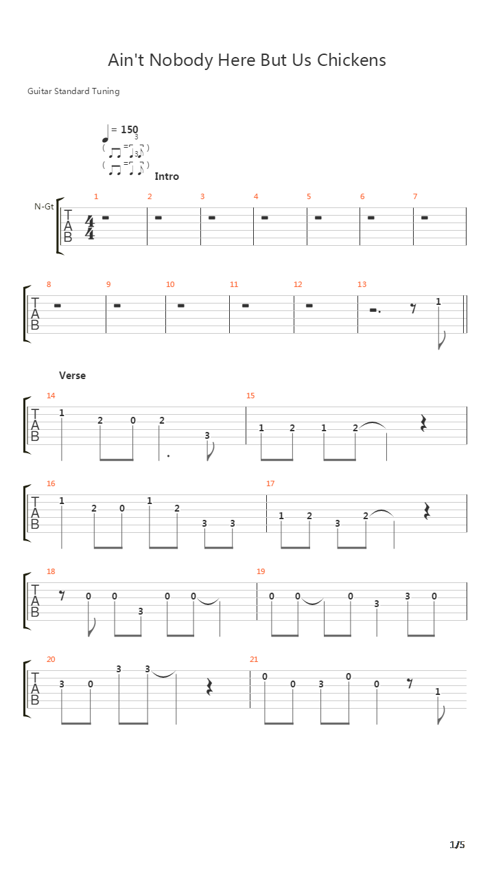 Aint Nobody Here But Us Chickens吉他谱