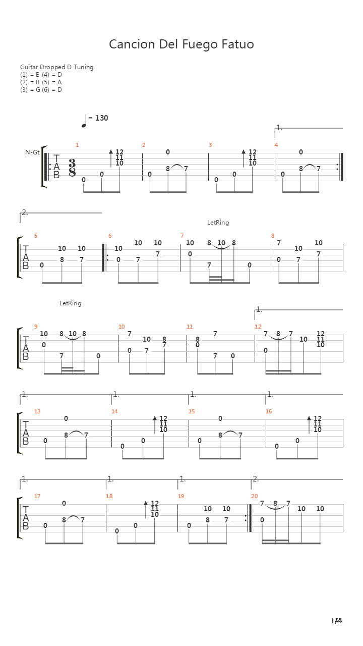 Cancion Del Fuego Fatuo Will O The Wisp吉他谱