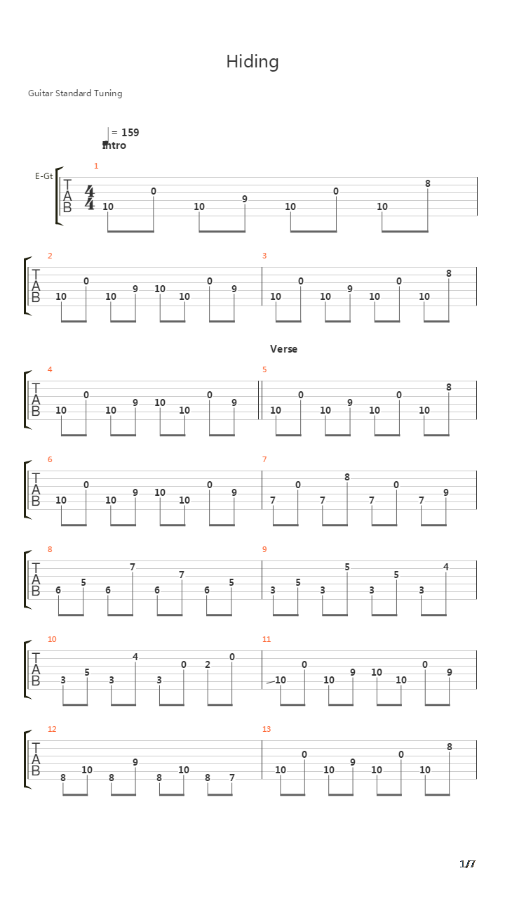 Hiding吉他谱