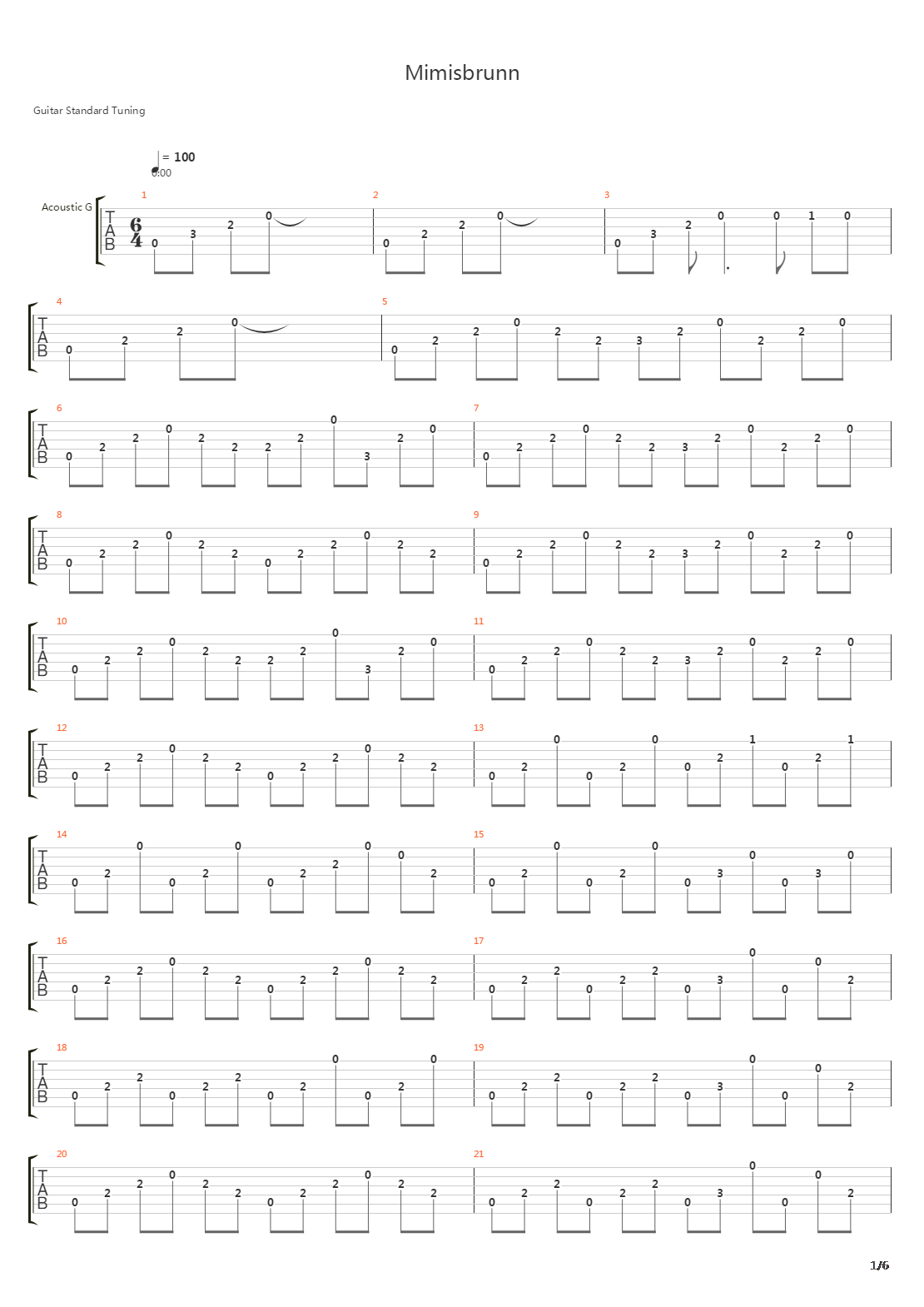 Mimisbrunn吉他谱